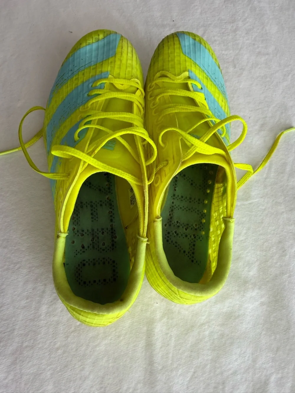 adidas adizero Finesse‎ Track Metal Spike Cleat Mens Yellow Aqua Used 5